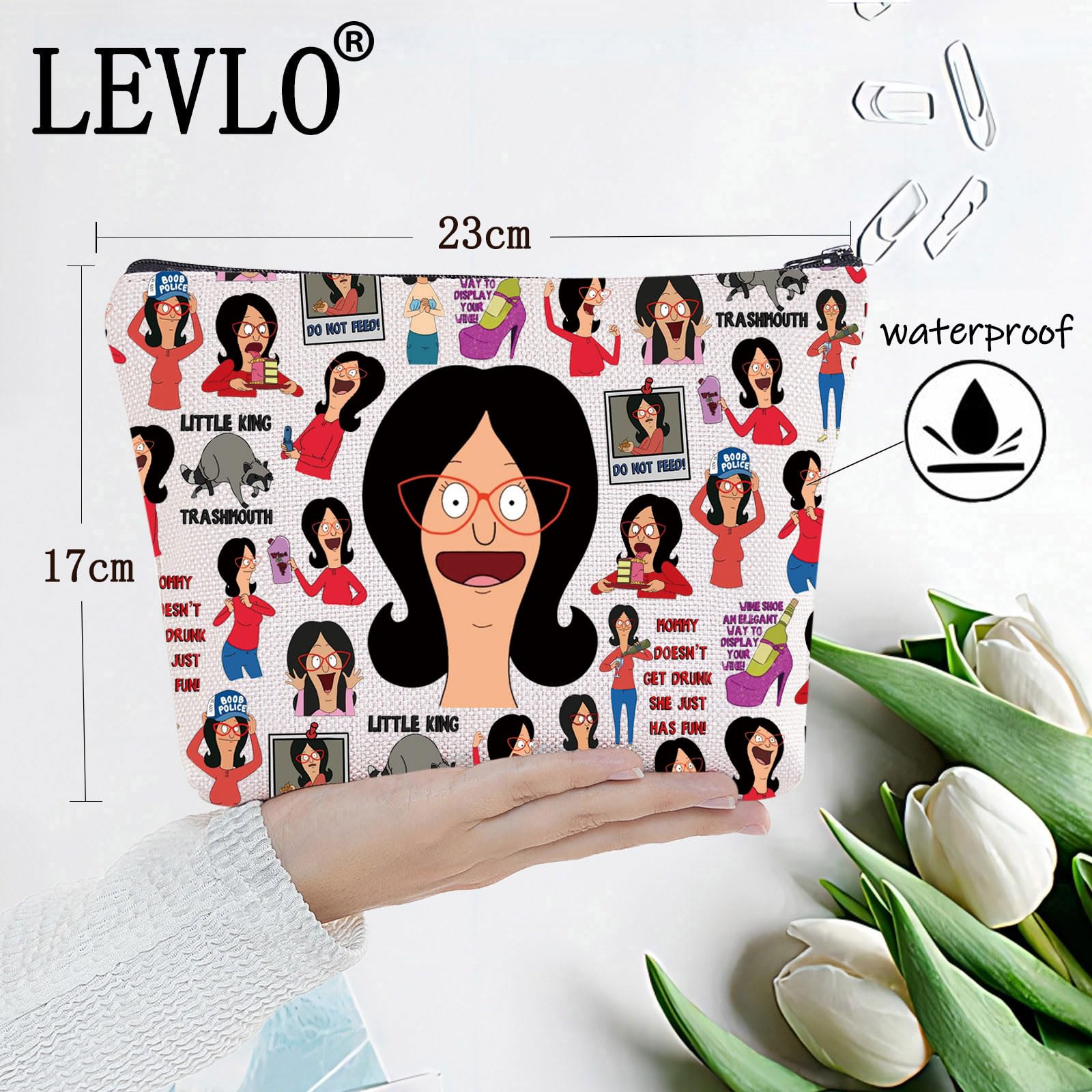 LEVLO Linda Belcher Cosmetic Makeup Bag - Multicolour Cartoon Cosmetic Case - 9" x 6.7" - Zipper Closure - Women's Storage Travel Bag - Image 2