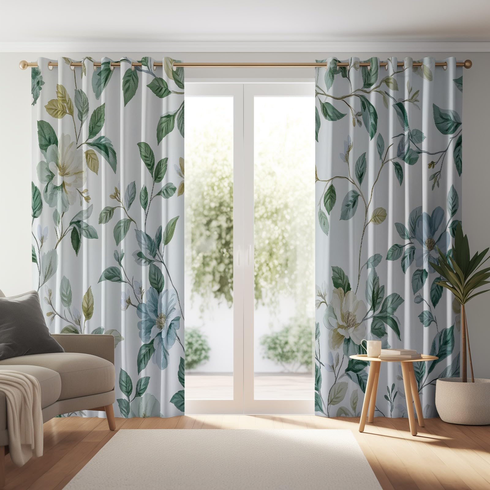 Verdunkelungsvorhänge H166 x B75 cm 2 Paneele, Geräuschreduzierung & Wärmeisolierung Retro Elegant Floral Pflanze Blatt Vorhänge Blickdicht für Schlafzimmer Wohnzimmer Kinderzimmer, Gräulich-Weiß