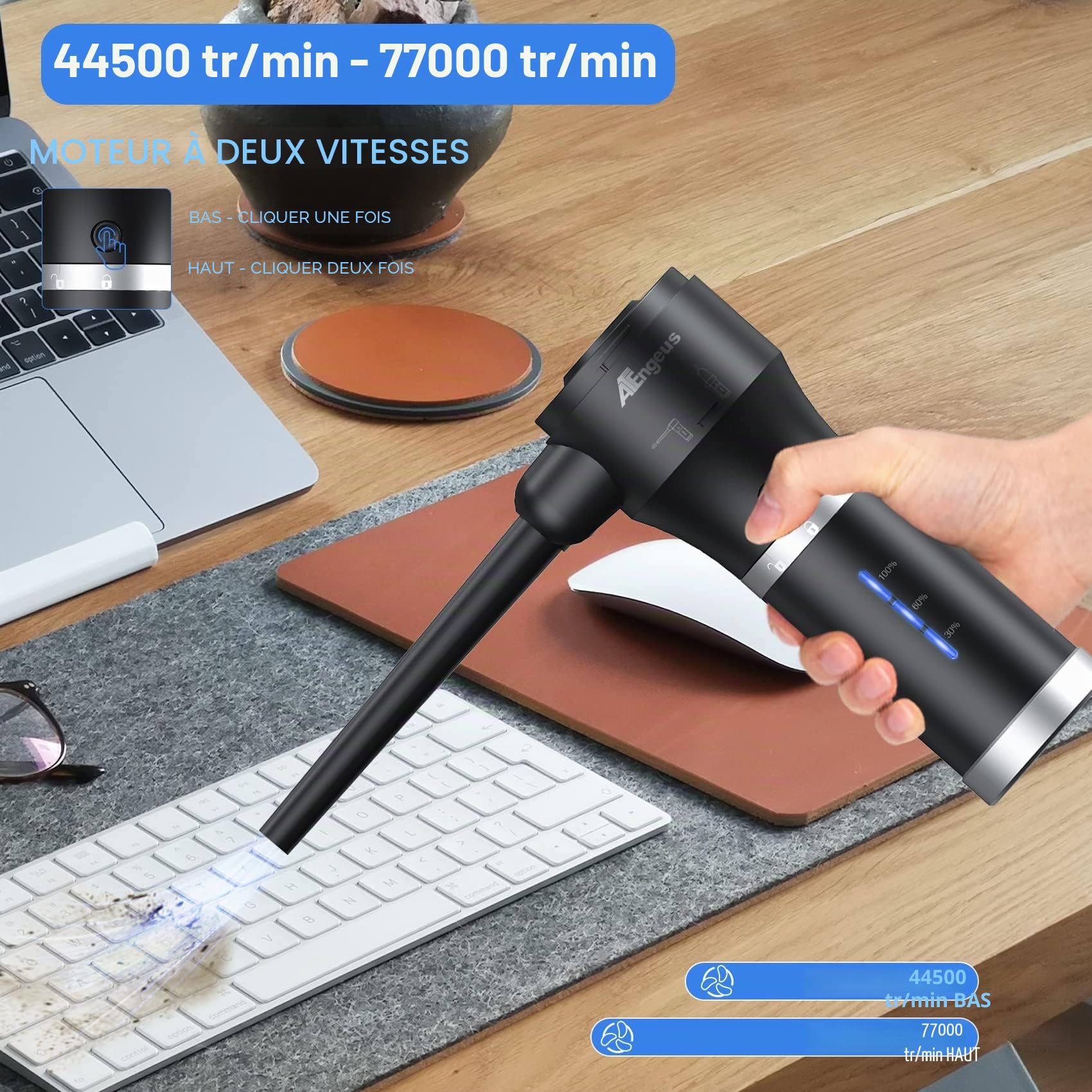ATEngeus Souffleur Et Aspirateur ÉLectrique 2 en 1, Nettoyage PC à Air Comprimé, Puissance D'Aspiration ÉLevéE 11000 PA, avec Filtre, Remplacement des Bidons d'air Comprimé