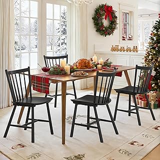 LUE BONA Upgraded Dining Chairs Set of 4, Farmhouse Wooden Spindle Back Kitchen Chairs, Windsor Dining Chairs for Kitchen and Dining Room, Black