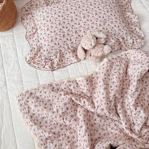 Vista 135 de BuLuTu Funda de almohada de muselina de algodón para niños pequeños, tamaño estándar, estampado de flores de Galsang, suave funda de almohada