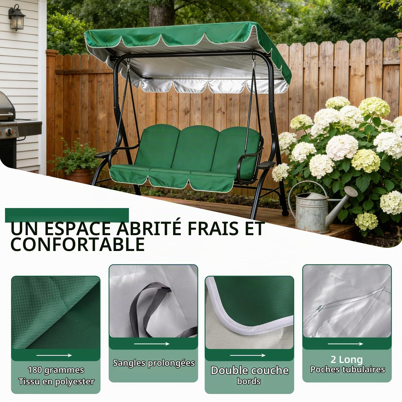 Toit de Rechange pour Balancelle de Jardin 210 x 145 cm, Toit de Rechange Universel pour Balancelle 3 Places, Imperméable Protection UV Convient pour Remplacer le Auvent d'un Toit de