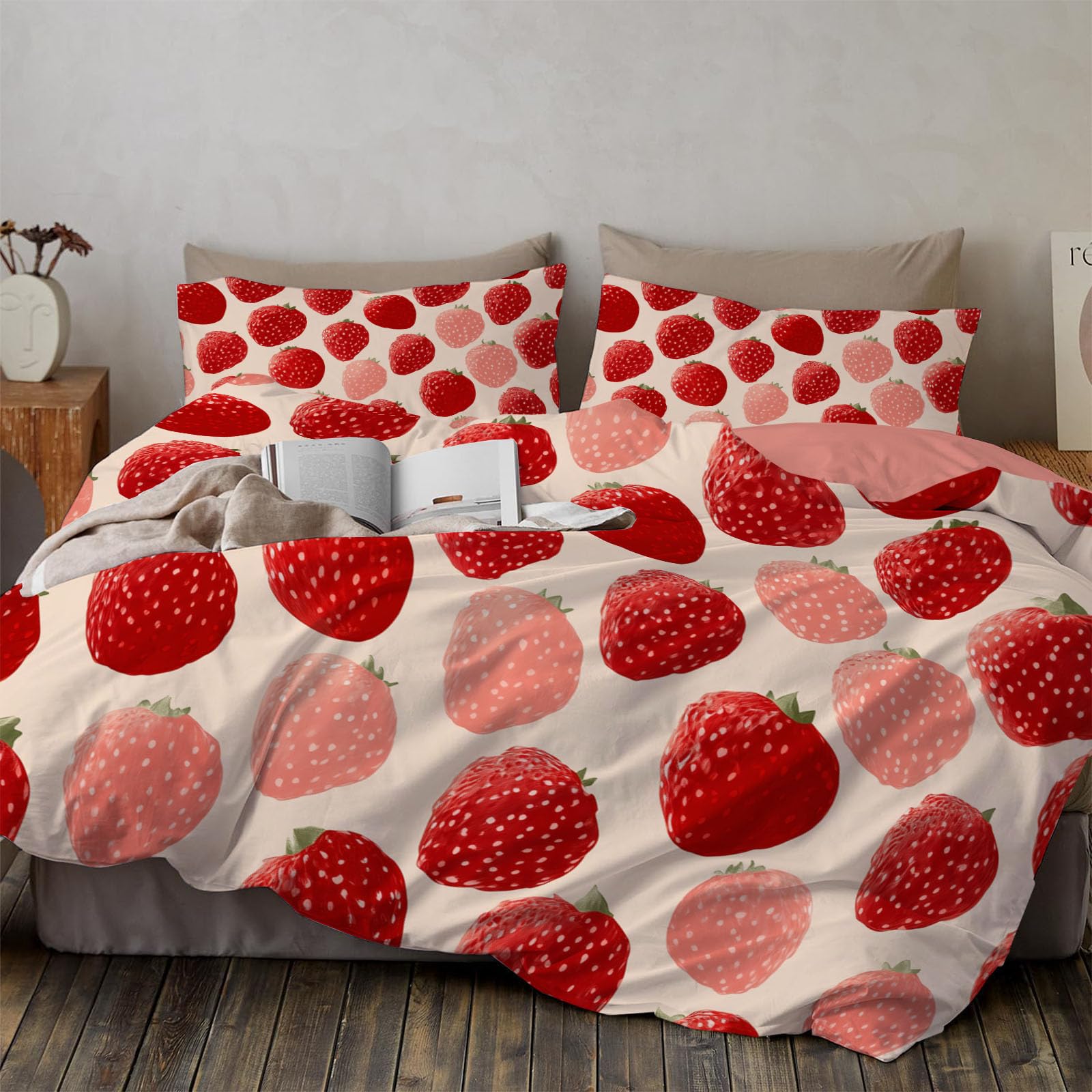 Housse de couette fraises 240x260 pour chambre enfant