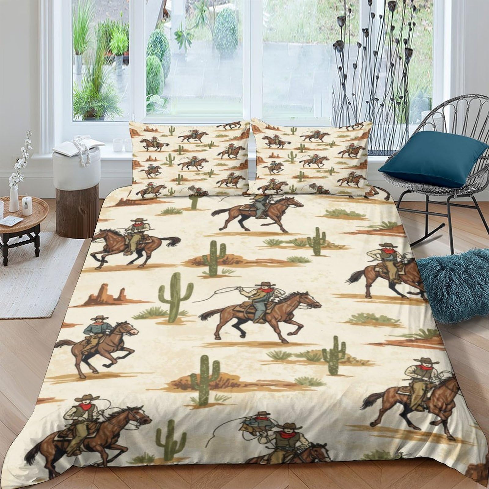 Ctjqhvkz Style-10 3D Printed Western Cowboy Fitted Sheet Microfiber Soft Breathable Desert Horse Mattress Cover For Bedroom Guest Room Decor 115 Single（135X200cm）