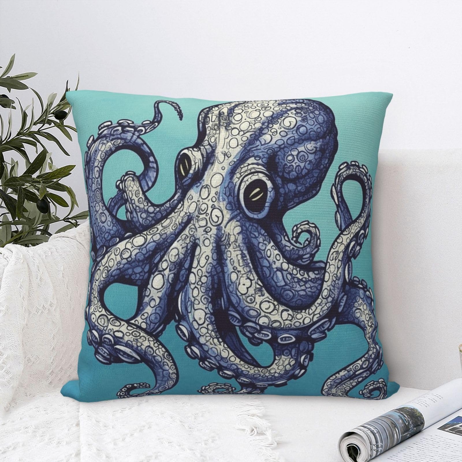 FodPand Luxury Velvet Throw Pillow Covers 18"x18" Super Soft Decorative Pillow Cases - Octopus Design Pillowcases Modern Lumbar Cushion Cases for Couch Sofa Bed Pillow Shams