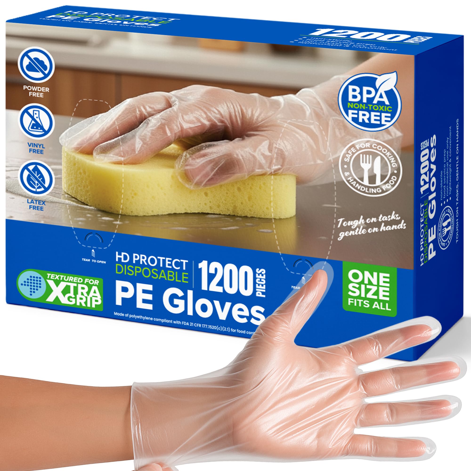Disposable Plastic Gloves 1200 Pack – Food Safe, BPA &amp; Latex-Free HDPE Clear gloves for Cooking, Food Prep, Kitchen Use, Serving &amp; Crafts – Clear, Single-Use, Comfortable Fit
