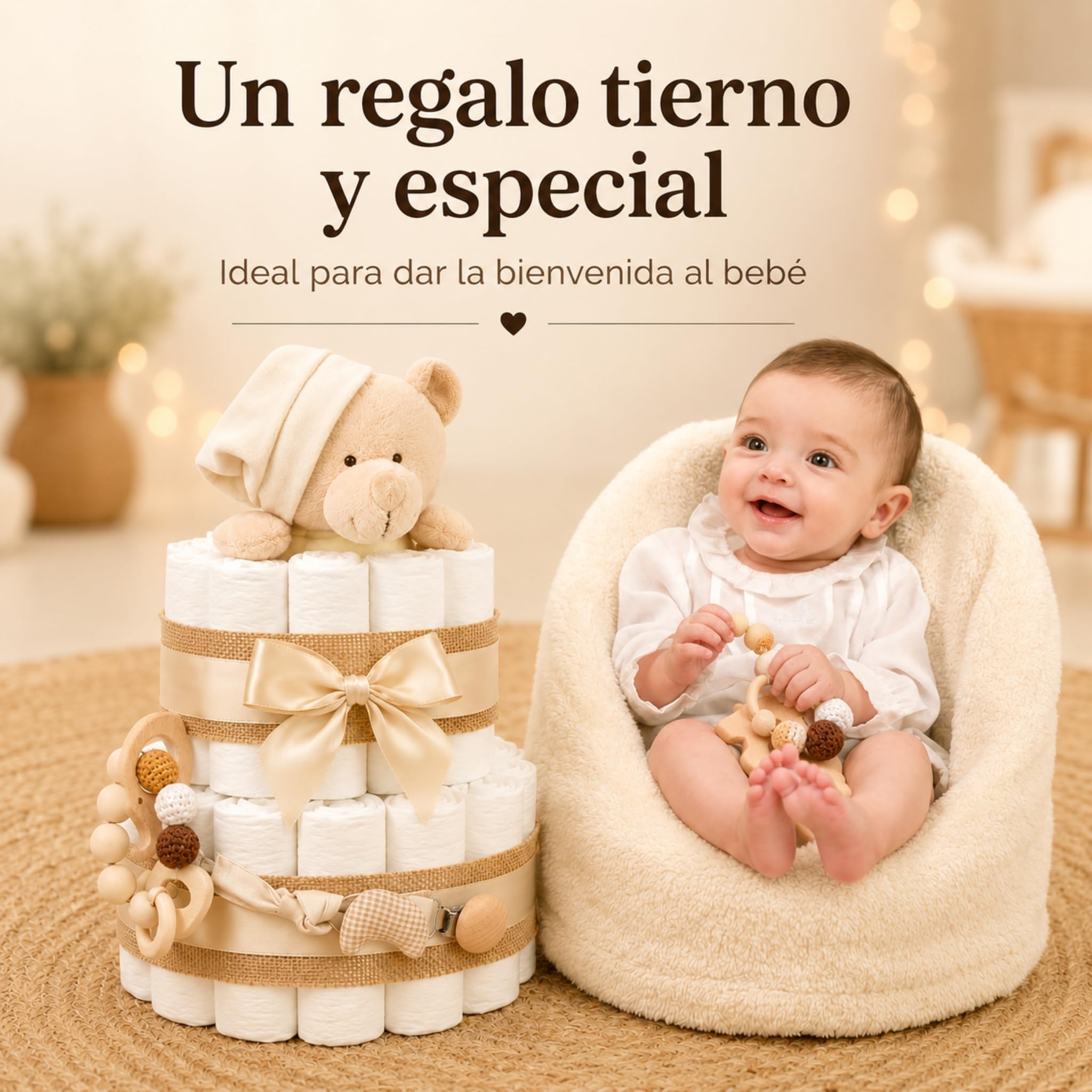 Tarta de Pañales DODOT | Pastel de Pañales para Bebés | Regalo Original para Recién Nacido | Regalo para Bebé Unisex | Modelo Beige Bear – MyLittleBabies