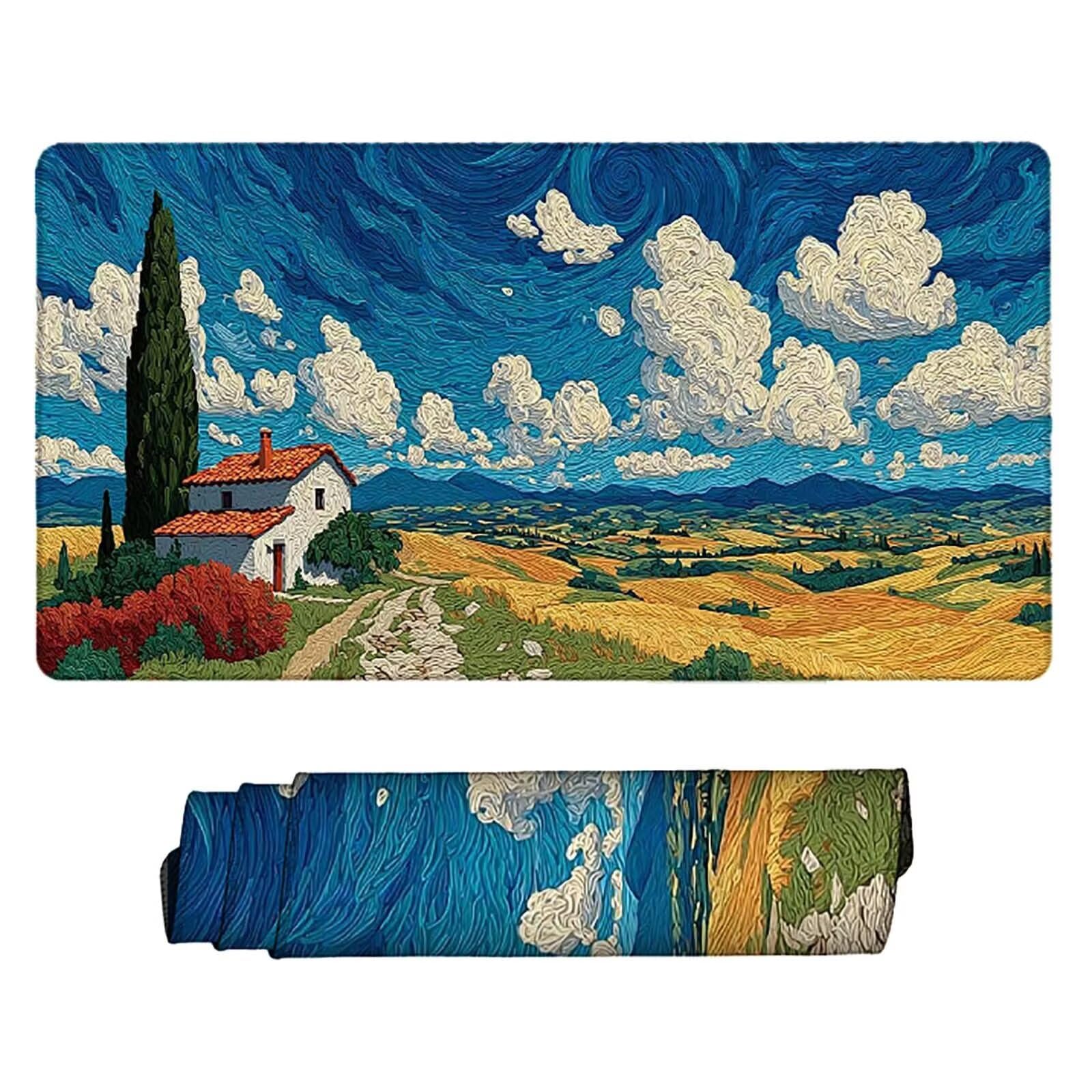 Tappetino Mouse XXL 1000x500mm Blu Mousepad Paesaggio Tappetino Scrivania Grande, con base in Gomma Antiscivolo, Impermeabile Sottomano Scrivania per Computer, Accessori Gaming Mouse Pad 5-1198j