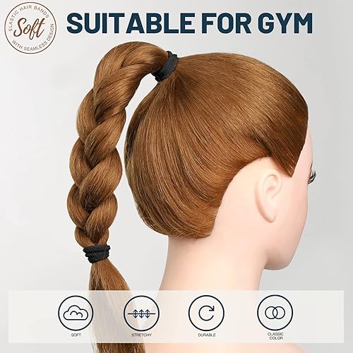 Miniatura 4 de Lazos negros para el cabello, 30 bandas gruesas sin costuras, bandas elásticas para el cabello que no dañan la cola de caballo para mujeres y niñas