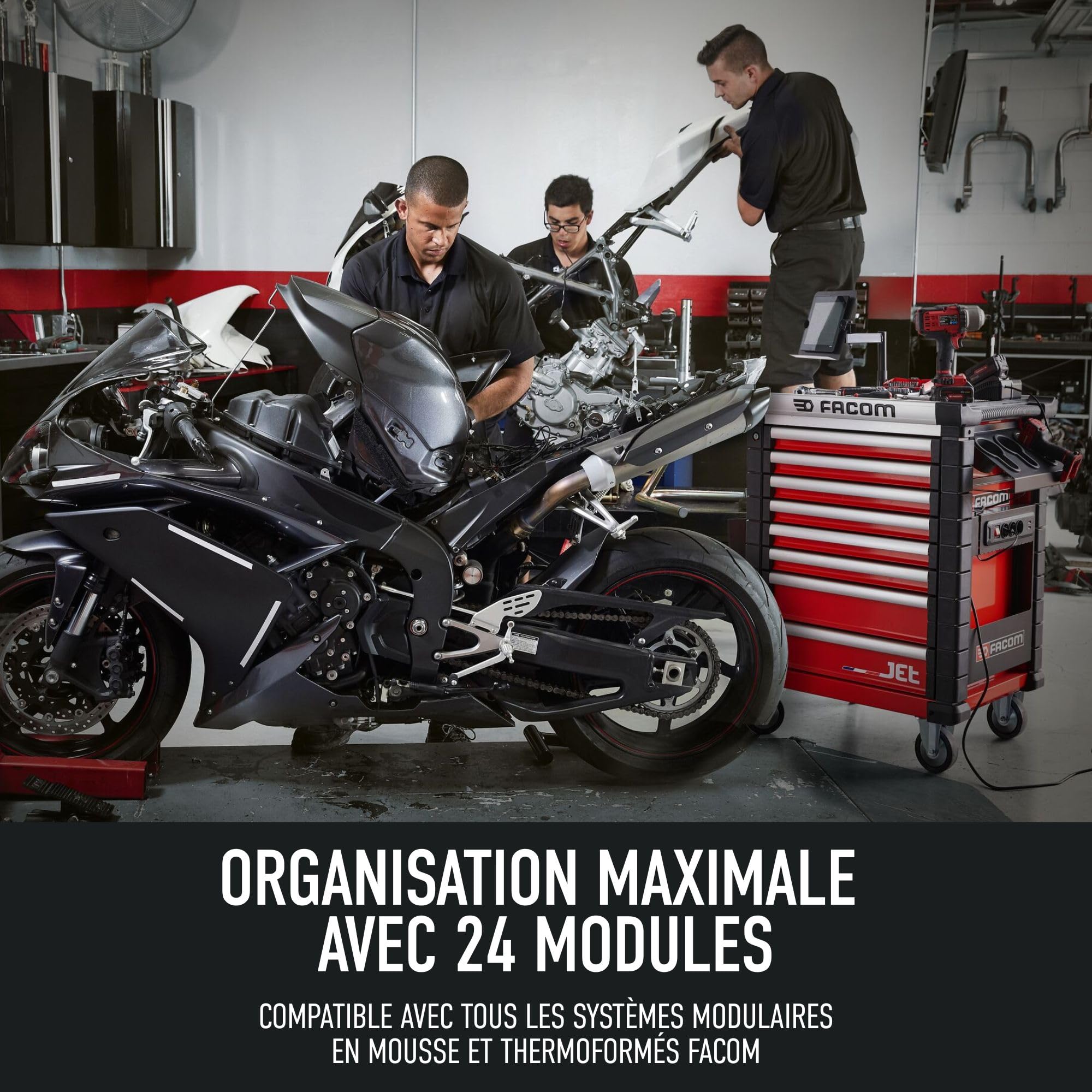 FACOM Servante Roulante, 8 Tiroirs, 24 Modules, Plan de Travail XL, avec Serrure Centrale, JET.8M3A