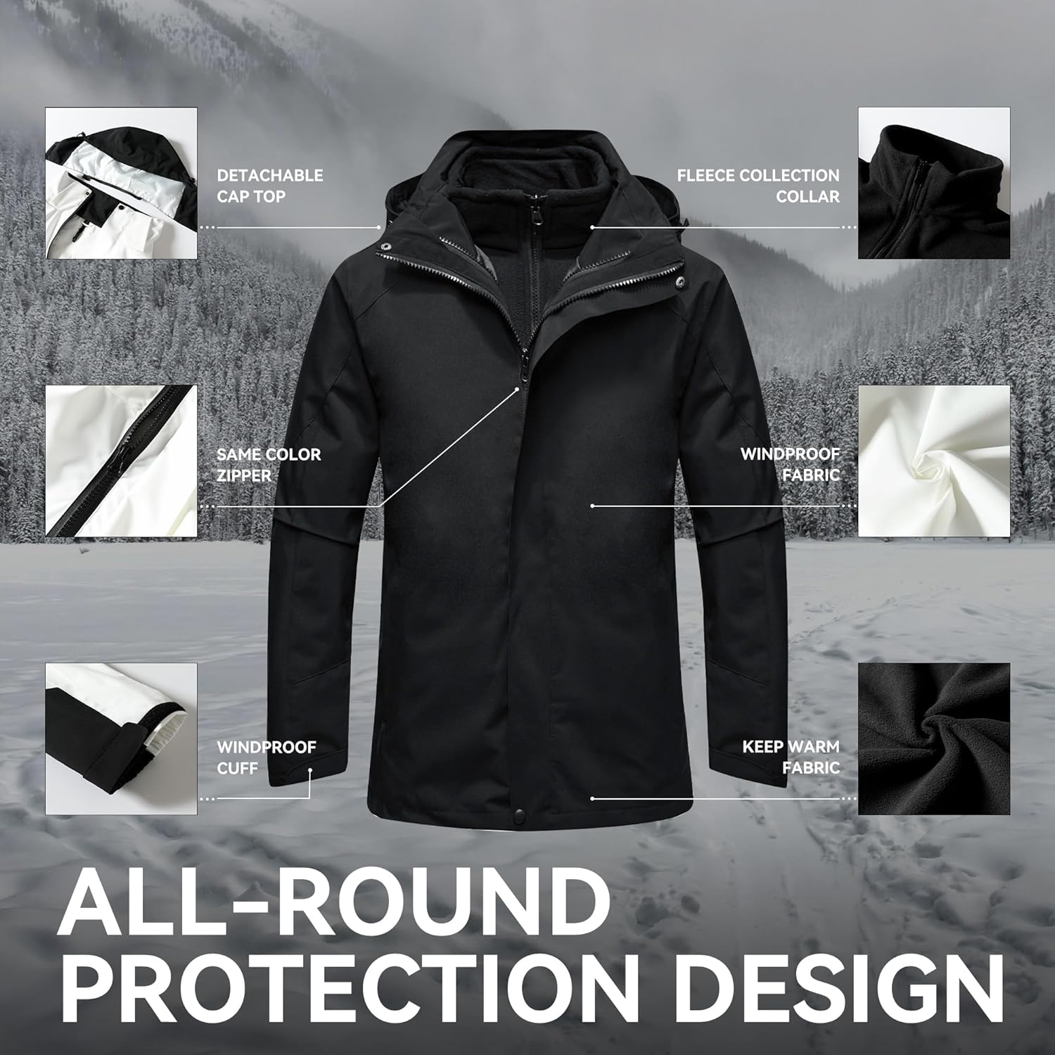 Women's Hooded Winter Jacket Warm Fleece Lining Detachable Mountaineering Jacket Snow Raincoat