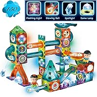 Vista 1 de Conjunto Super de Pista de Carrera de Canicas con Azulejos Magnéticos Luminosos - 150 Piezas Completas que Brillan en la Oscuridad Bloques