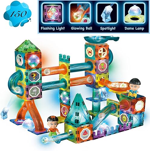 Juego de 150 piezas completas que brillan en la oscuridad, bloques de construcción magnéticos STEM que brillan en la oscuridad, juegos de laberinto