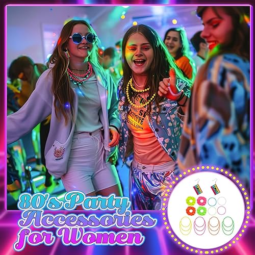 Miniatura 6 de Accesorios de los años 80 para mujer, aretes de neón, collar, aros de gelatina, brazaletes de hip hop, regalo de fiesta de neón, accesorios de