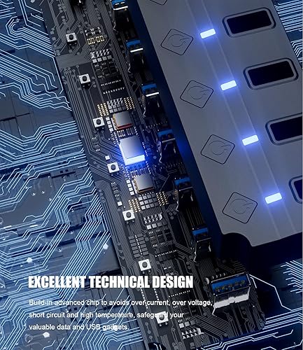 Miniatura 6 de PANPEO Hub USB 3.0, divisor de concentrador de datos USB de 7 puertos con cable de 3 pies de largo extensión USB para laptop, computadora de PC,