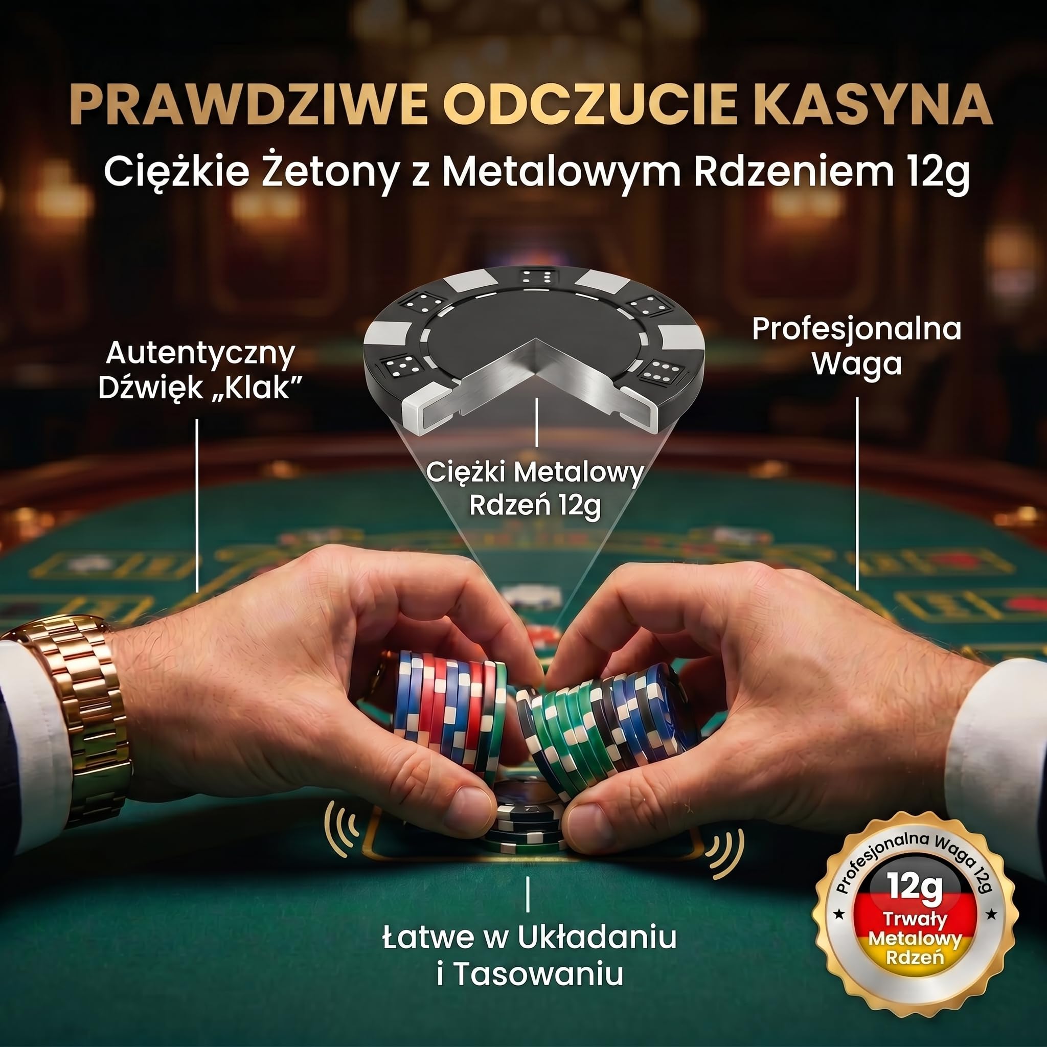 Profesjonalny zestaw do pokera z walizką zawierającą 300-500 żetonów; wysokiej jakości żetony do pokera; talia do pokera, talia kart, karty do pokera, kości, przycisk krupiera (Czarny, 300 żetony)