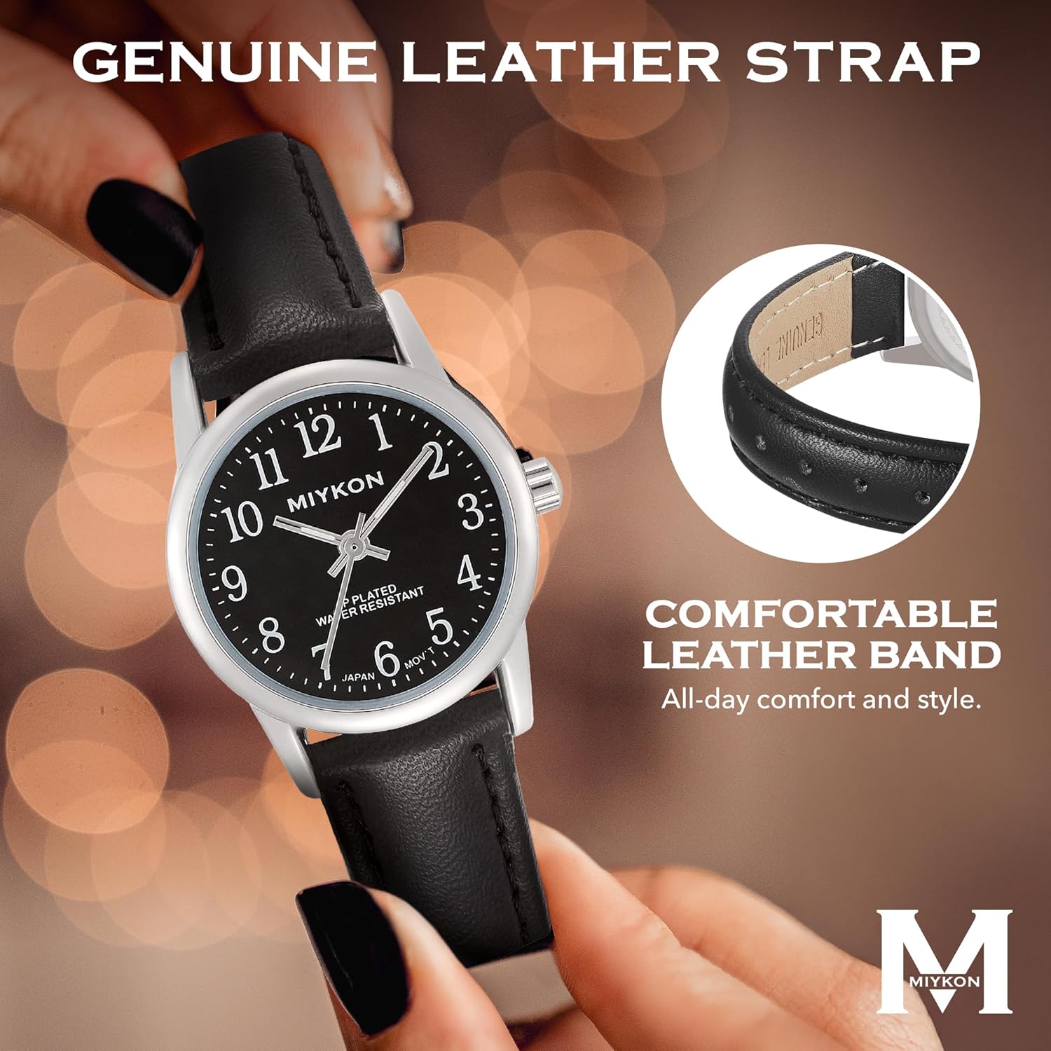 Miykon Ladies Watches for Women - Dainty Analog Womens Watches for Small Wrists with Genuine Leather Strap, Easy Reader Nurse Watch with Second Hand - Japan Quartz, Waterproof to 100ft - Image 4