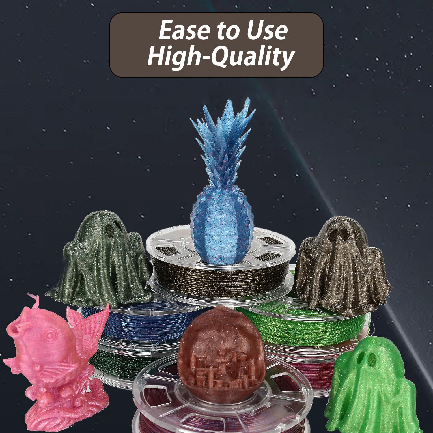 Filamento De Impresora 3D PLA Con Purpurina 1,75mm(+/-0,05mm)|Filamento De Impresión 3D Con Superficie De Flash De Cielo Estrellado|Suministros De Impresión 3D 1 Kg/carrete,Green,PLA