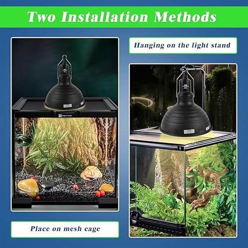 LUCKY HERP Reptile Light Fixture with Dimming Thermostat & Timer, Aluminum 5.5inch Deep Dome Reptile Lamp Fixture, Heat Lamp Fixture for UVB Bulb Basking Heat Bulb, Max 100W(Single Dome Standard,8.1 Inch)