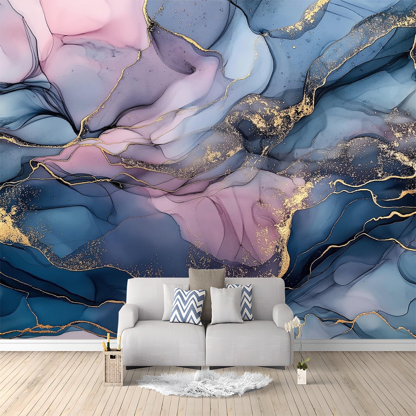 Tapeta z włókniny 350 x 256 cm gładka abstrakcyjna farba atramentowa dekoracja ścienna, panoramiczny plakat obrazy ścienne dom sypialnia dekoracyjny obraz ścienny granatowy
