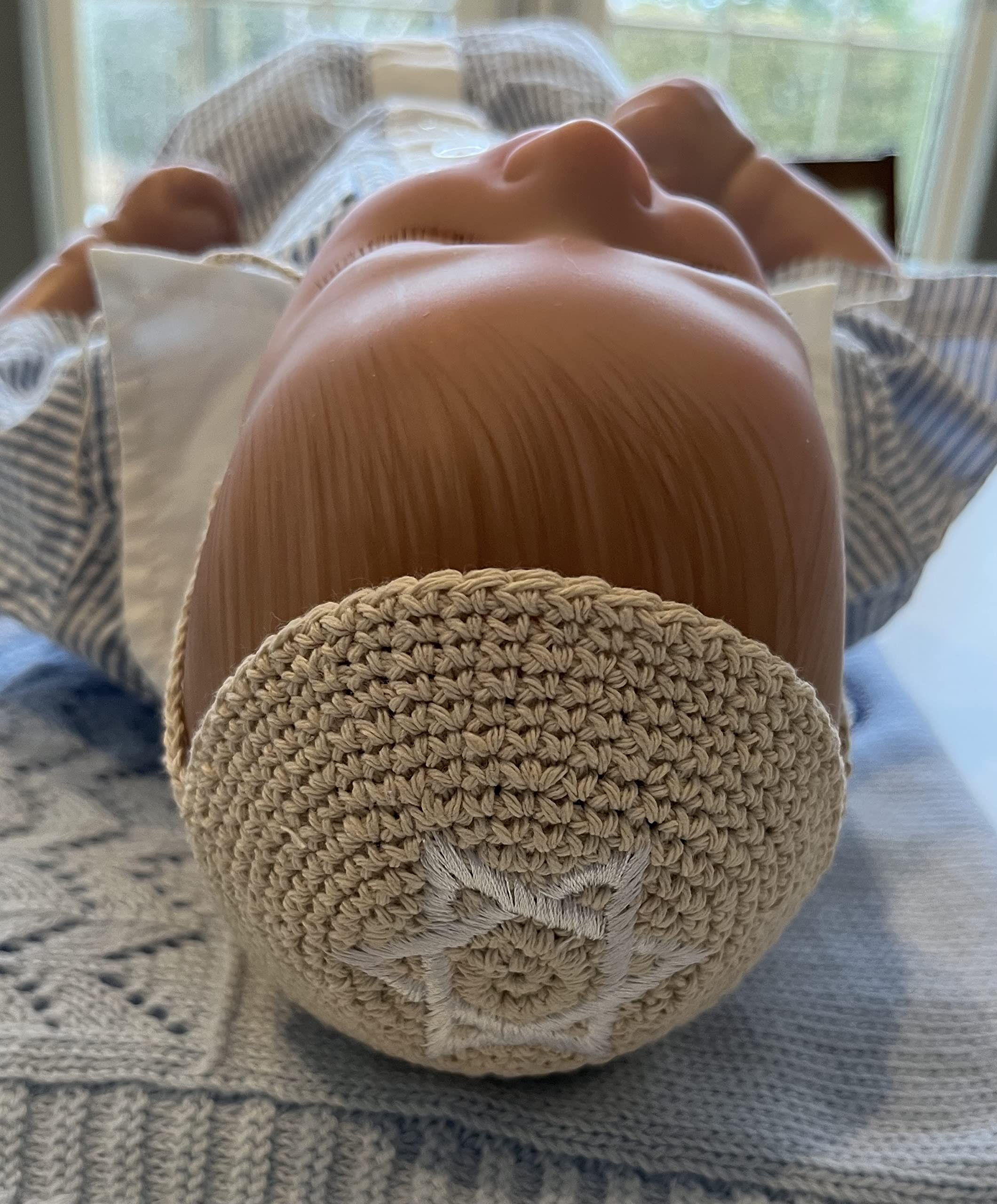 Romy & Rosie Newborn Cotton Crochet Brit Milah Yarmulke/Kippah with Ties/Baby Size 4.25 inch (Natural with White)