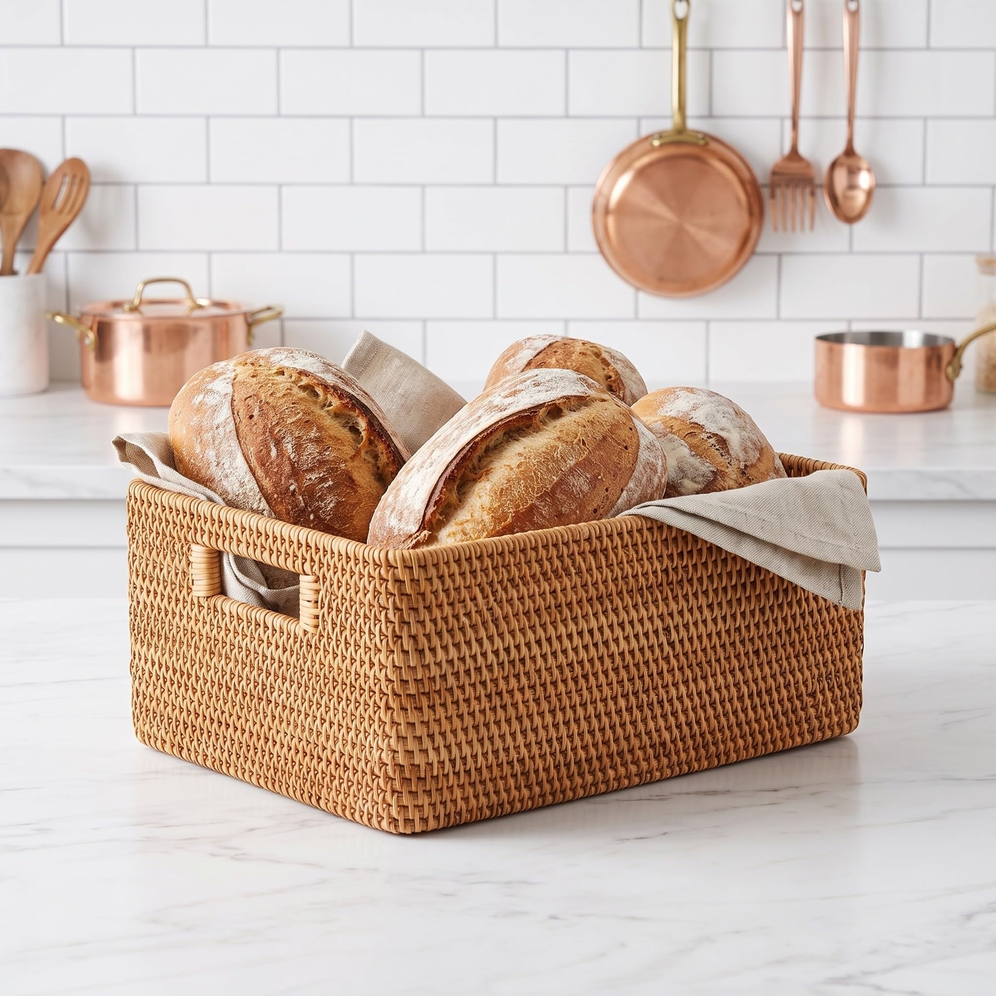 Toddmomy Caja de almacenamiento de ratán tejido para cocina y despensa, baúl grande de mimbre con asas integradas, ideal para artículos diversos, baño y artículos esenciales del hogar. Medidas: