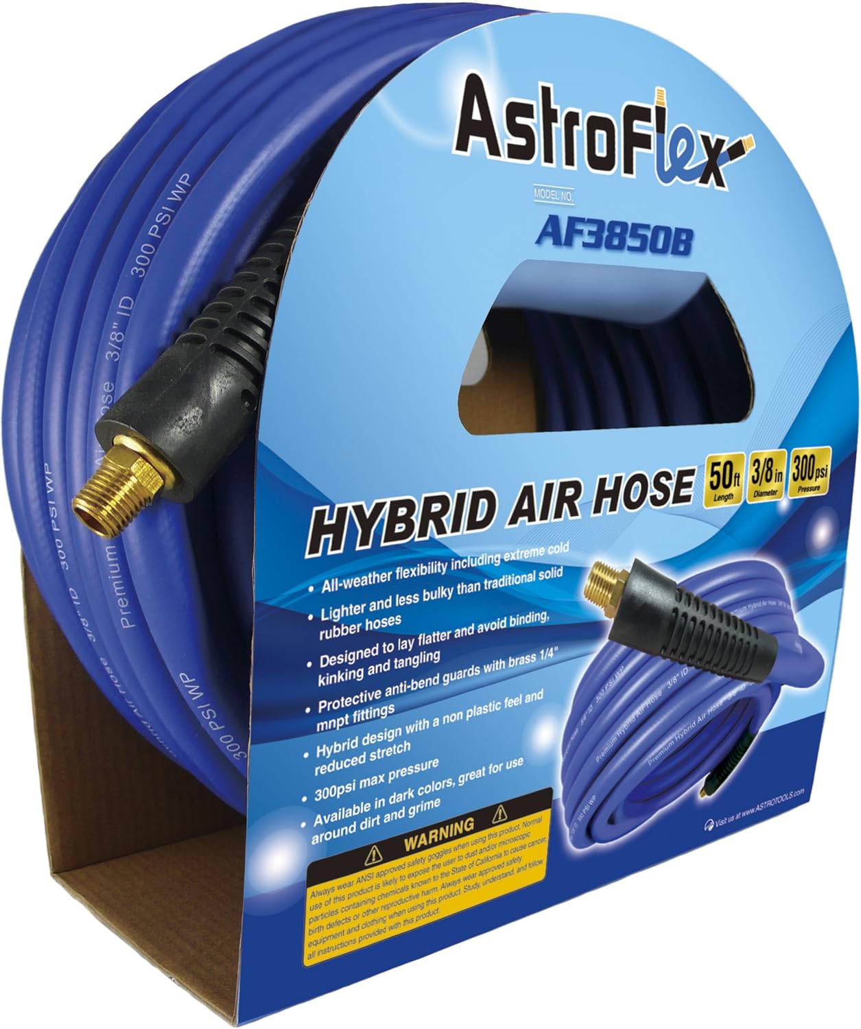 Astro Pneumatic Tool AF3850B Astroflex Hybrid Air Hose, 3/8" x 50', Blue