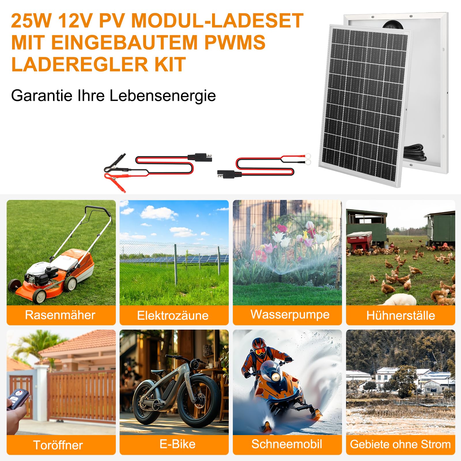 【25W Solar Autobatterie Ladegerät 18V Kit】DERUXI 25 W Solarpanel: Mono Solarmodul 25W Solar Panel mit Eingebautem PWMs Laderegler+2 Paar Solarkabel, PV Solarmodule für 12V GEL, AGM, LiFePO₄-Batterien