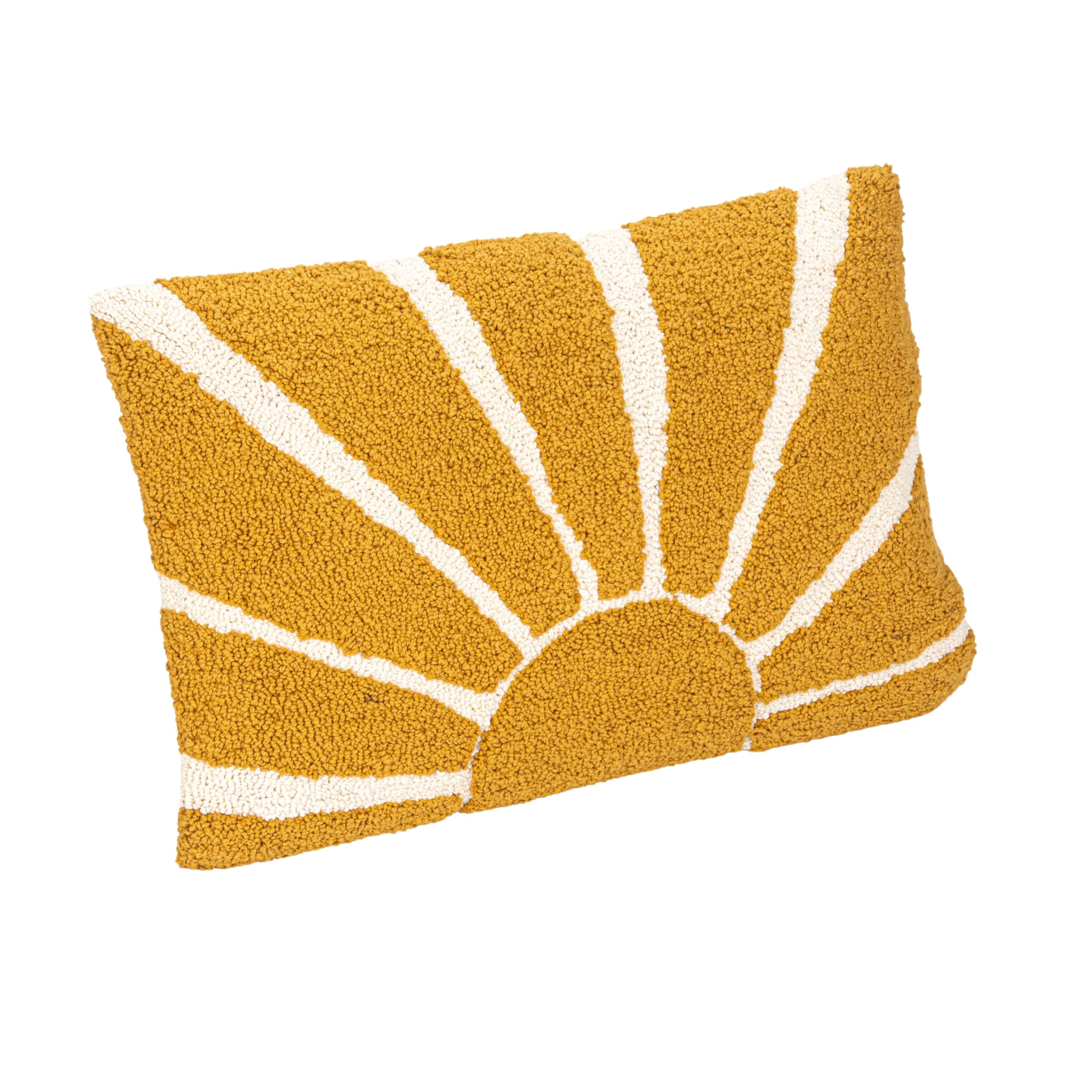 Creative Co-Op Cotton Punch Hook Lumbar Pillow with Sun, Yellow and Cream Color