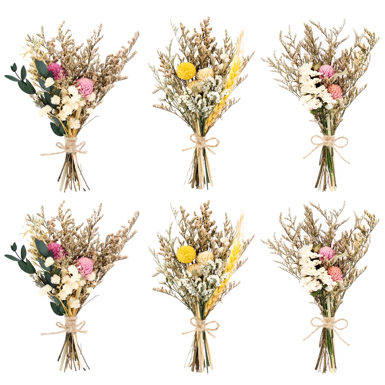 MINISOISO 6 Paquetes Flores Secas Naturales, Mini Ramo de Flores Secas, Flore Secas Decoracion Pequeño, Flores Seca para Manualidades, Decoración del Hogar y Bodas