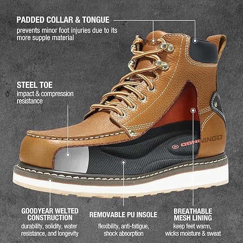 Miniatura 2 de HISEA Botas de trabajo para hombre, botas de acero con punta suave, 6 pulgadas, impermeables, antideslizantes, industriales y de construcción, 7