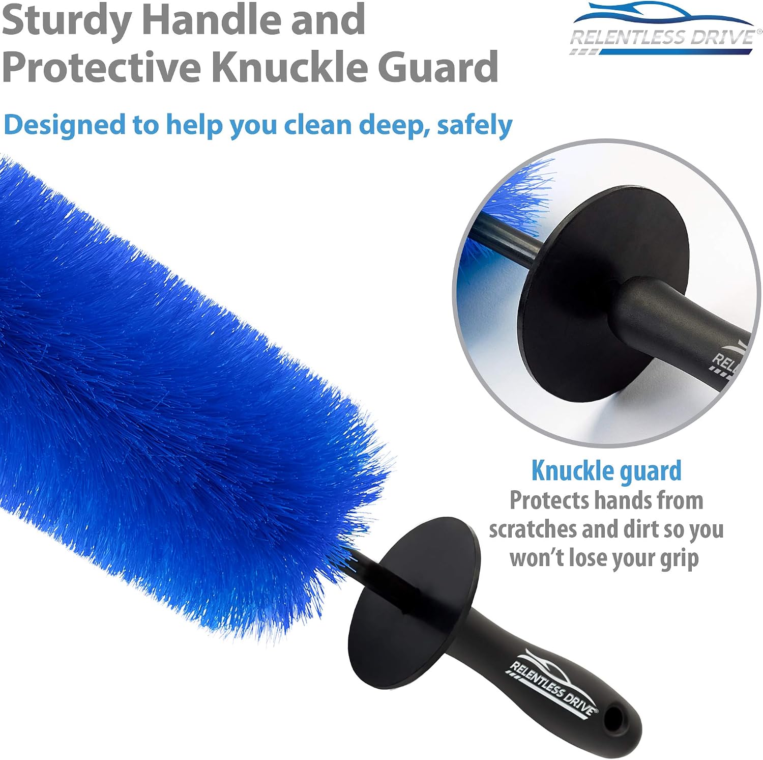 Relentless Drive Car Wheel Brush 18” Long x 4” Wide, Wheel and Tire Cleaner Brush, Easy Reach Wheel & Tire, Rim Brush for Cars, Trucks, Spokes, Barrels, Brake Calipers, Scratch–Free Brush from