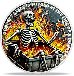 Skeleton in Flame Sobriety Coin Gifts | Dumpster Fire of Sobriety AA Coin Anniversary- NA AA Chip Medallion with Inspirational Message | Alcoholics Anonymous Gifts for Men Women in Recovery