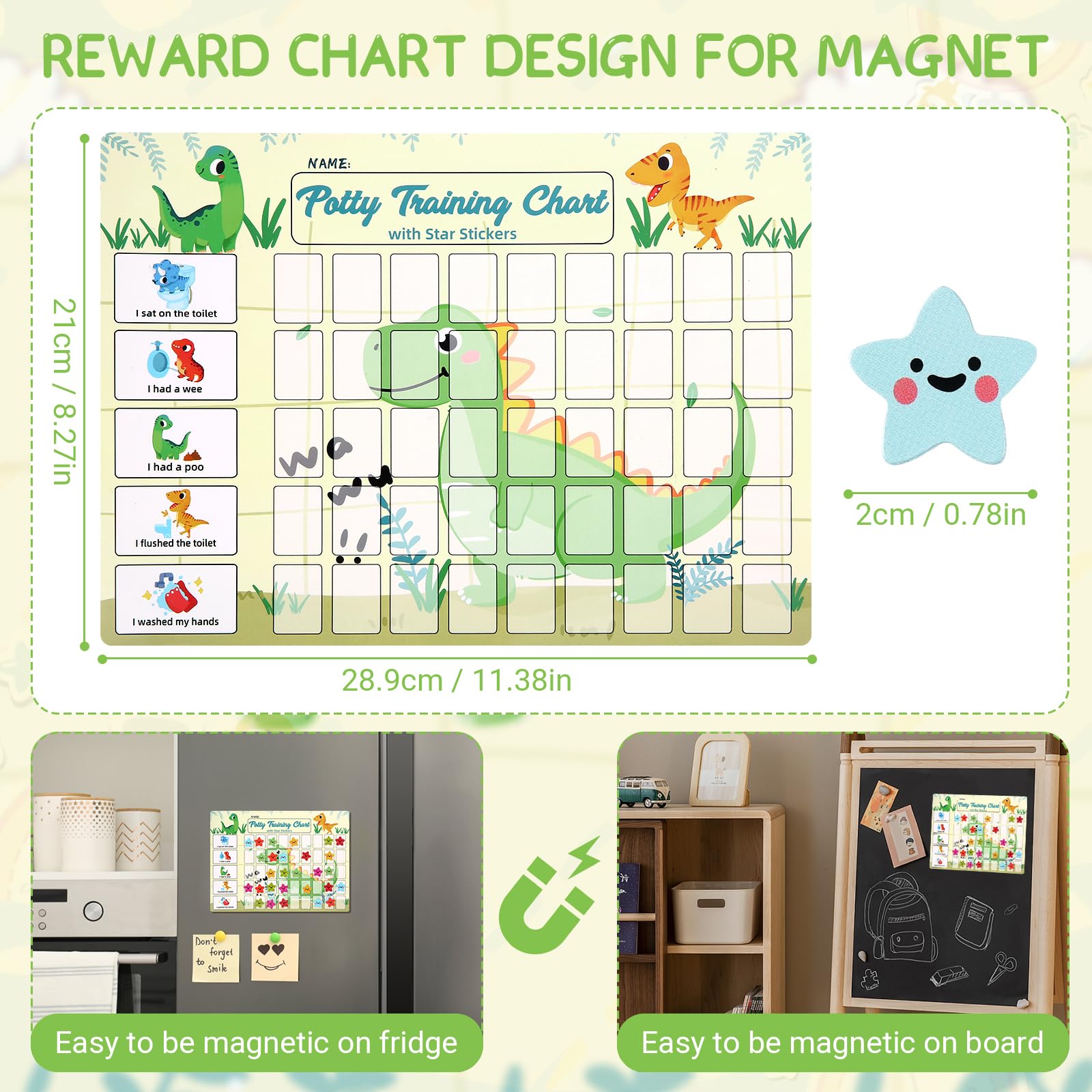 khlerox Potty Training Chart for Toddlers with 63 Reusable Magnetic Star Stickers - Image 3
