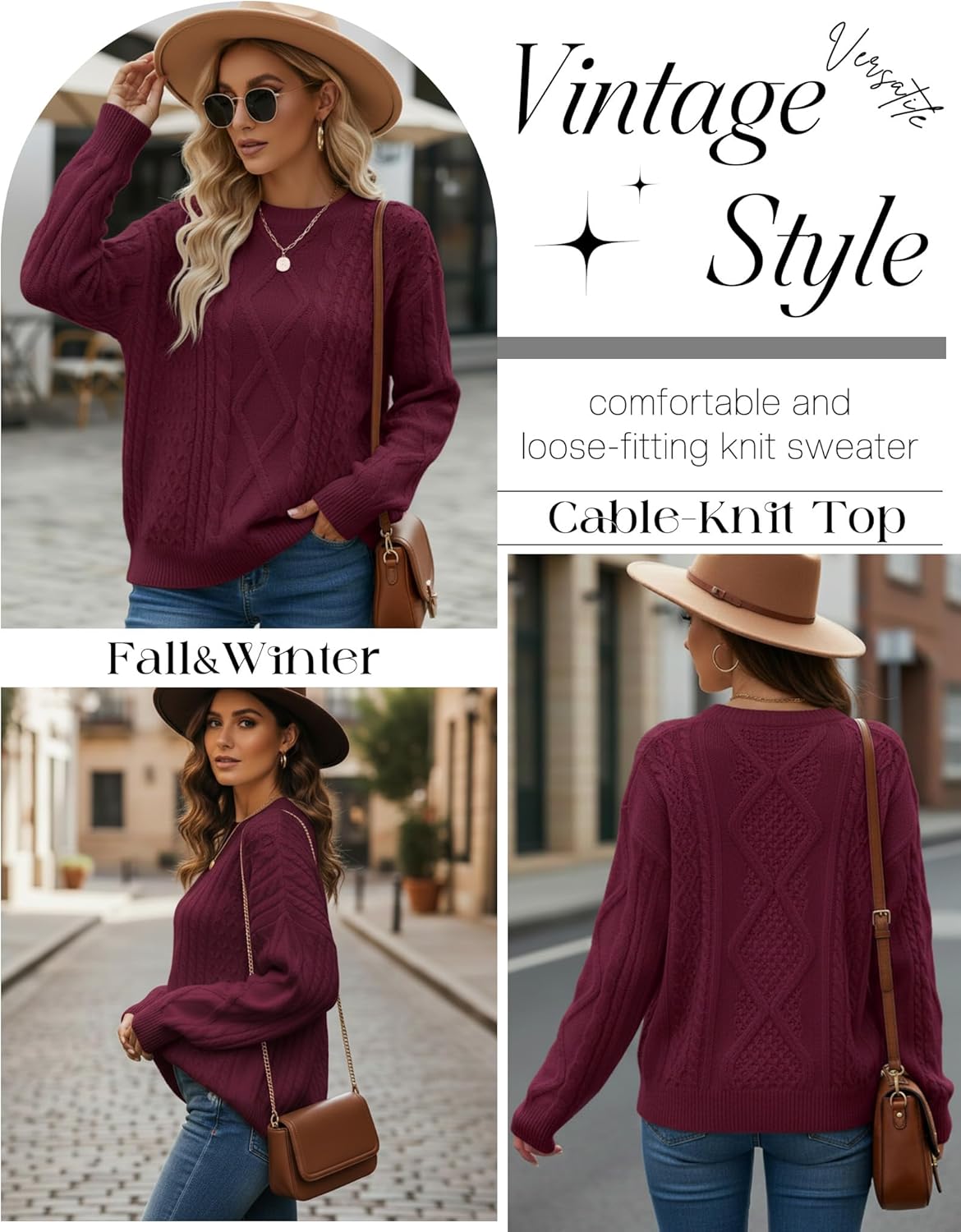 Women Oversized Sweater Cable Knit Chunky Pullover Long Sleeve Crew Neck Outfit Winter Knitwear Loose Fit Casual Top - Image 5