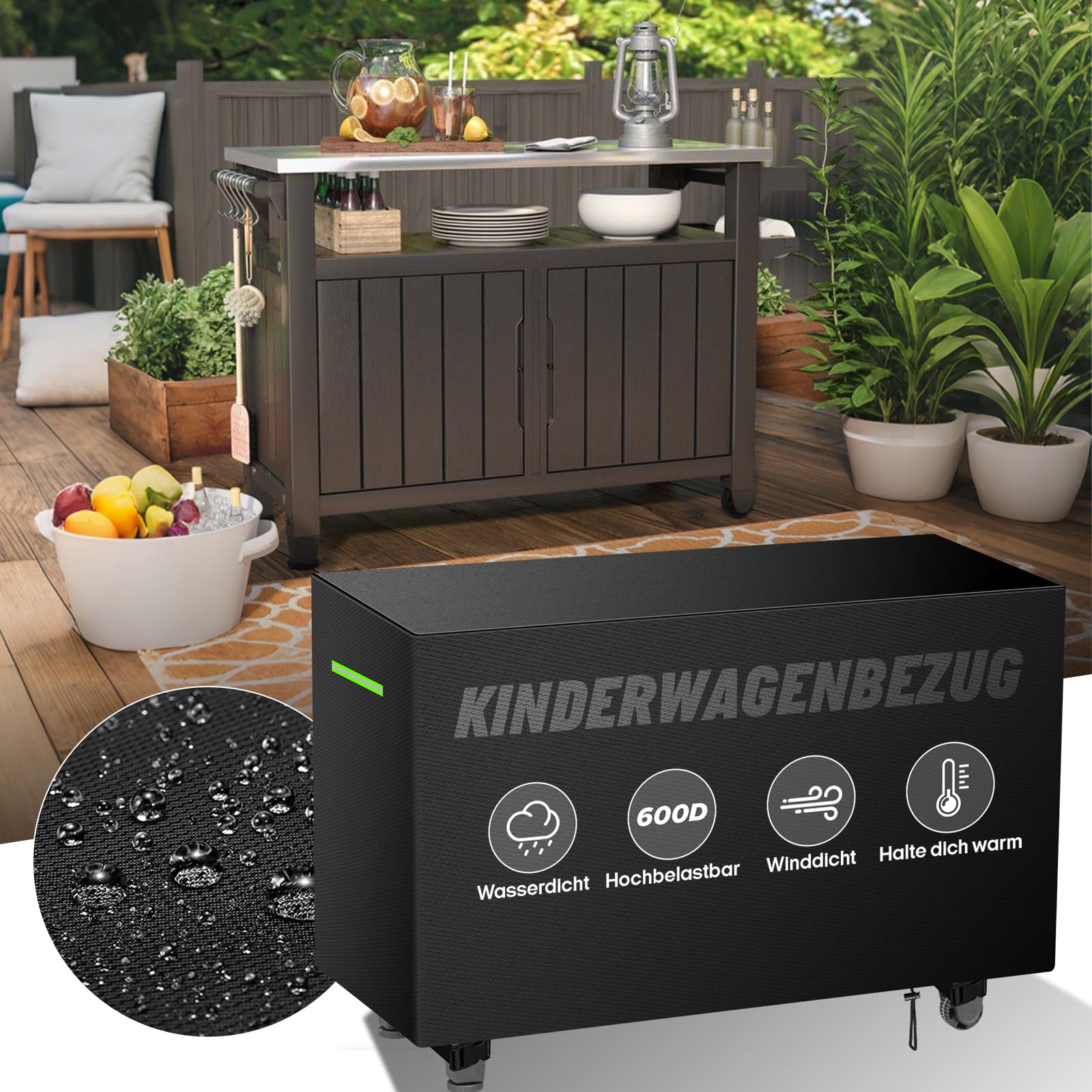 Pokrowiec na stolik pomocniczy Ke-ter Unity XL BBQ stolik pomocniczy, dł. 137 x szer. 58 x wys. 85 cm 600D PCW, wodoszczelny pokrowiec na kuchnię, odporny na warunki atmosferyczne, na stół