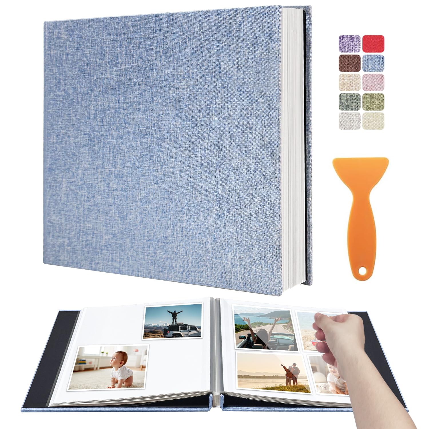 Large Photo Album Scrapbook, Holds 4x6, 8x10 Pictures, Self-Adhesive Pages for Baby, Wedding, Travel & Family Memories, Includes Metallic Pen &