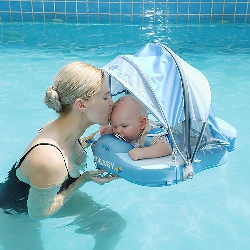 Miniatura 77 de Mambobaby Flotador de natación para bebé con toldo sólido para piscina, entrenamiento de natación, flotadores de agua sin aire, flotador de agua