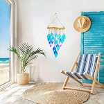 Wind Chimes Blue Glass Leaves, Garden Wind Chime for Home, Party, Festival Decor, Glass Garden Patio Yard Porch Decoration Indoor/Outside, Lifelike Leaf Style