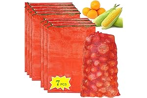 Sukh 7 Pcs Large Red Mesh Onion Storage Drawstring Bags Reusable Onion Bags 20" x32"