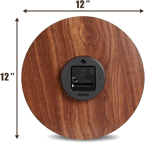 Miniatura 8 de Plumeet Reloj de pared de madera sin marco de 12 pulgadas con movimiento de cuarzo silencioso, reloj rústico de nogal decorativo para cocina,