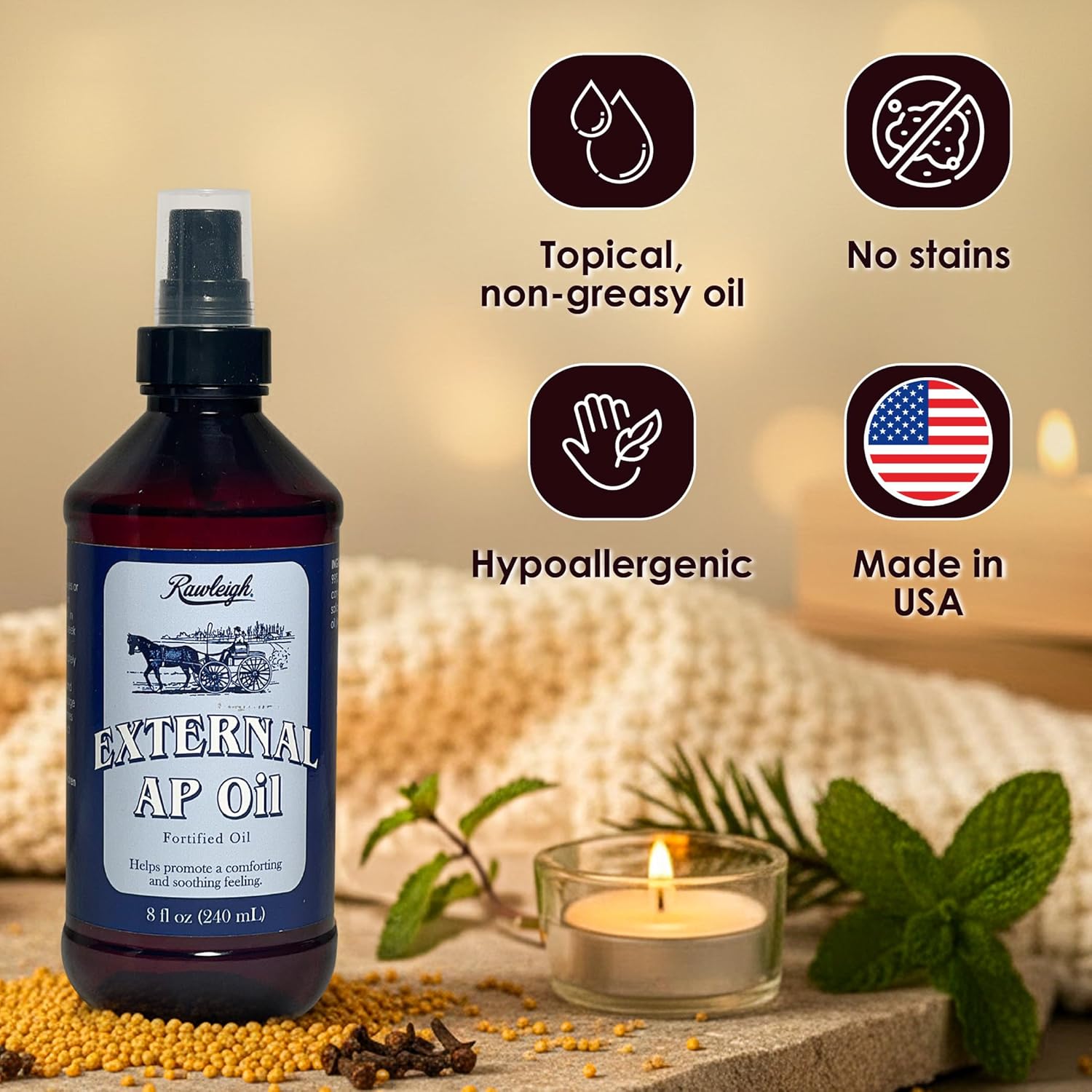 Rawleigh External AP Oil Spray: 8 fl oz, Fast-Acting Massage Oil, Soothe Tired, Sore and Aching Muscles, Fast-Absorbing, Methyl Salicylate, Clove & Peppermint Oils, Non-Greasy - Pack of 3