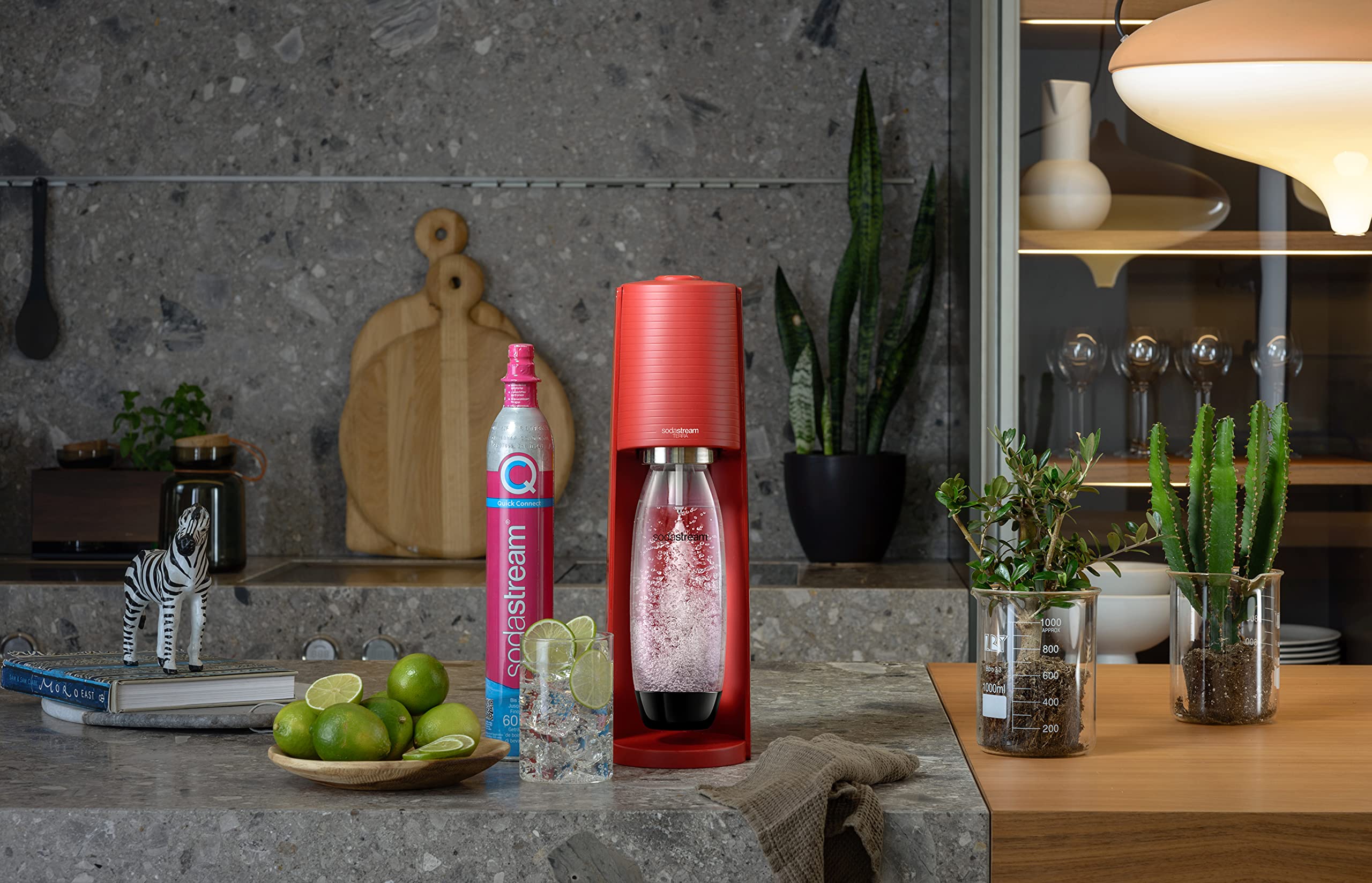 SodaStream TERRA Machine à Eau Pétillante Best-Seller | Pack 1 Bouteille 1L + 1 Recharge de Gaz 60L à Clipser | Rouge