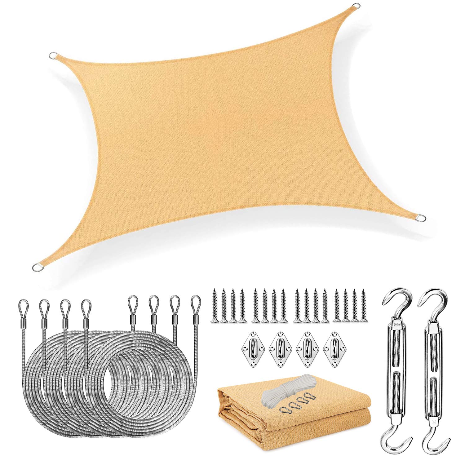 OKJ Original Rectangle Sun Shade Sail, UV Block Sunscreen Awning Canopy with Fixing Kit, for Outdoor Garden Patio Yard Party Sunscreen Awing, Water & Air Permeable (4 X 4 Meter)