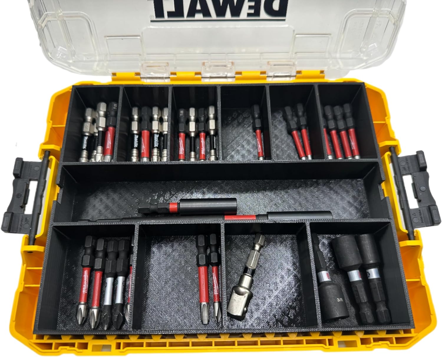 GarageInOrder 3d Printed Impact bit holder insert designed for DEWALT Medium ToughCase (Insert Only) (Industrial Gray, 11 Compartment)
