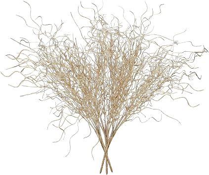 Gold Sparkle Curly Ting Branch, Glitter Ting Vase Filler String Wedding Bouquet Floral Beaded Sticks for DIY Bride Bouquet, Wedding Party Table Centerpiece Decor 3PCS, 20.9In