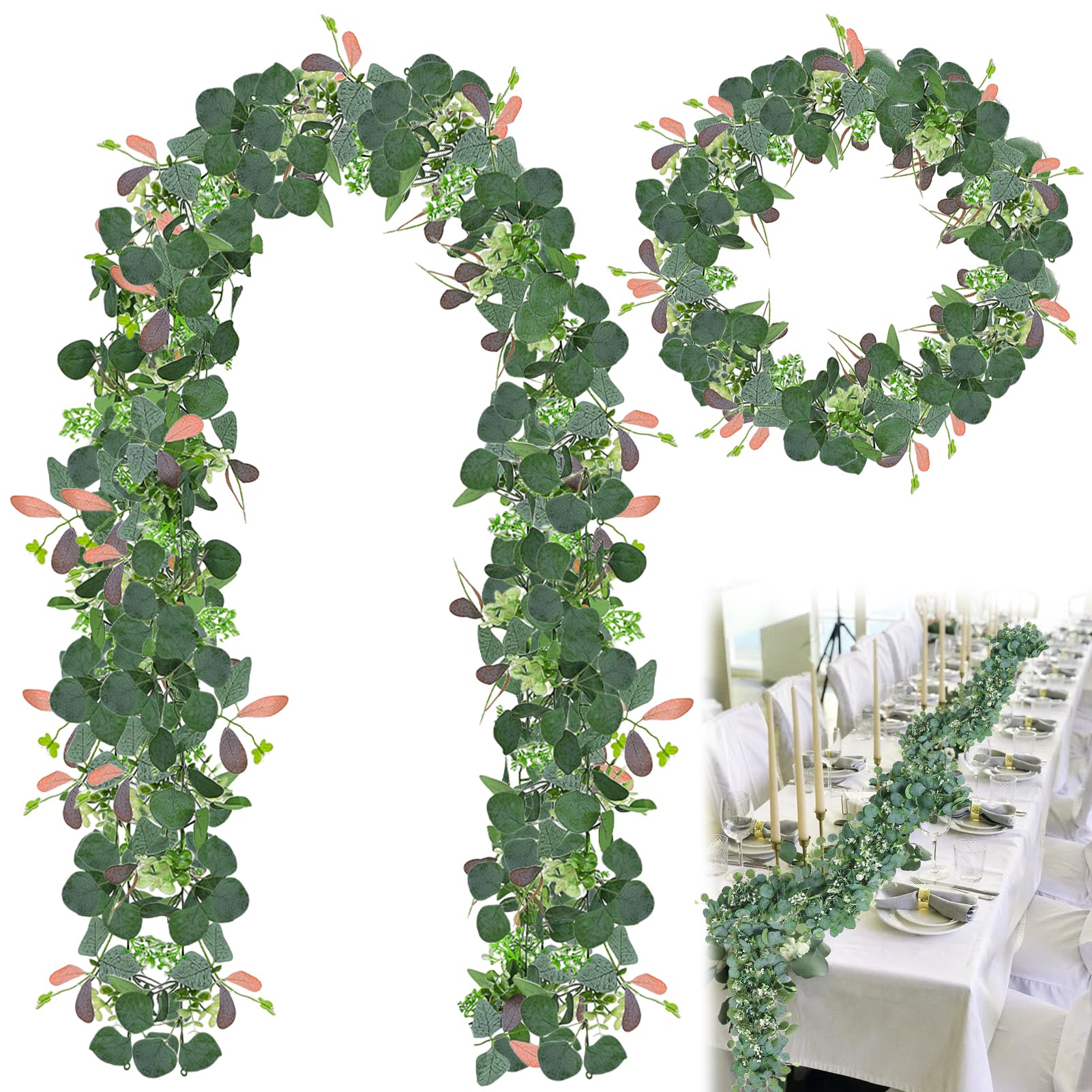 TAIXING 2 stuks eucalyptusslinger, kunstbloemen met band