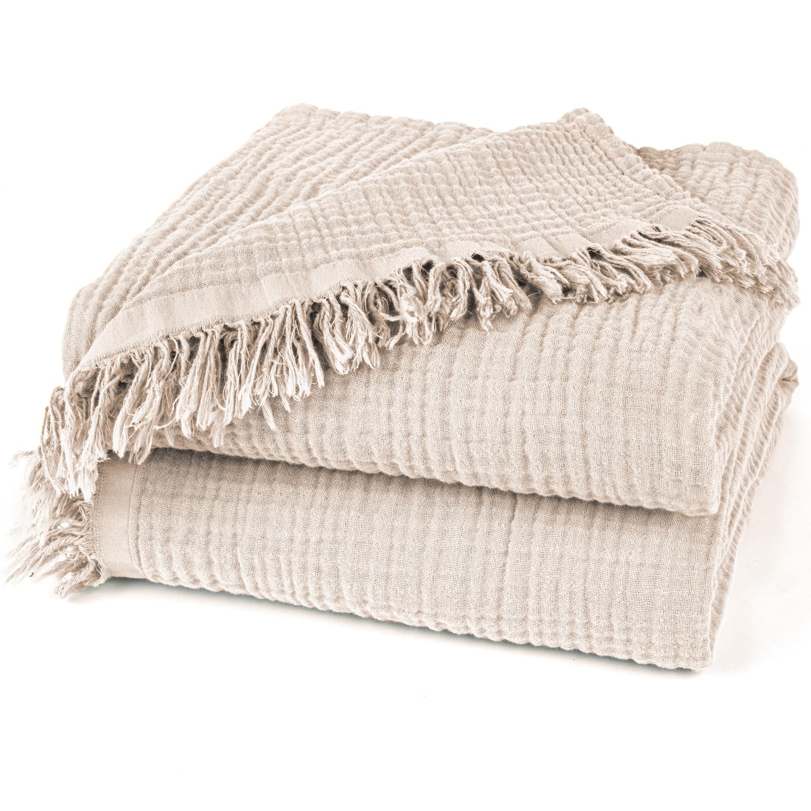 Pure Label Musselin Decke 220x240cm - Oeko-Tex zertifizierte Tagesdecke aus 100% Baumwolle | Musselin Wohn- & Kuscheldecke für Couch und Sofa in XXL | 220 x 240 cm, Farbe der Decke Beige