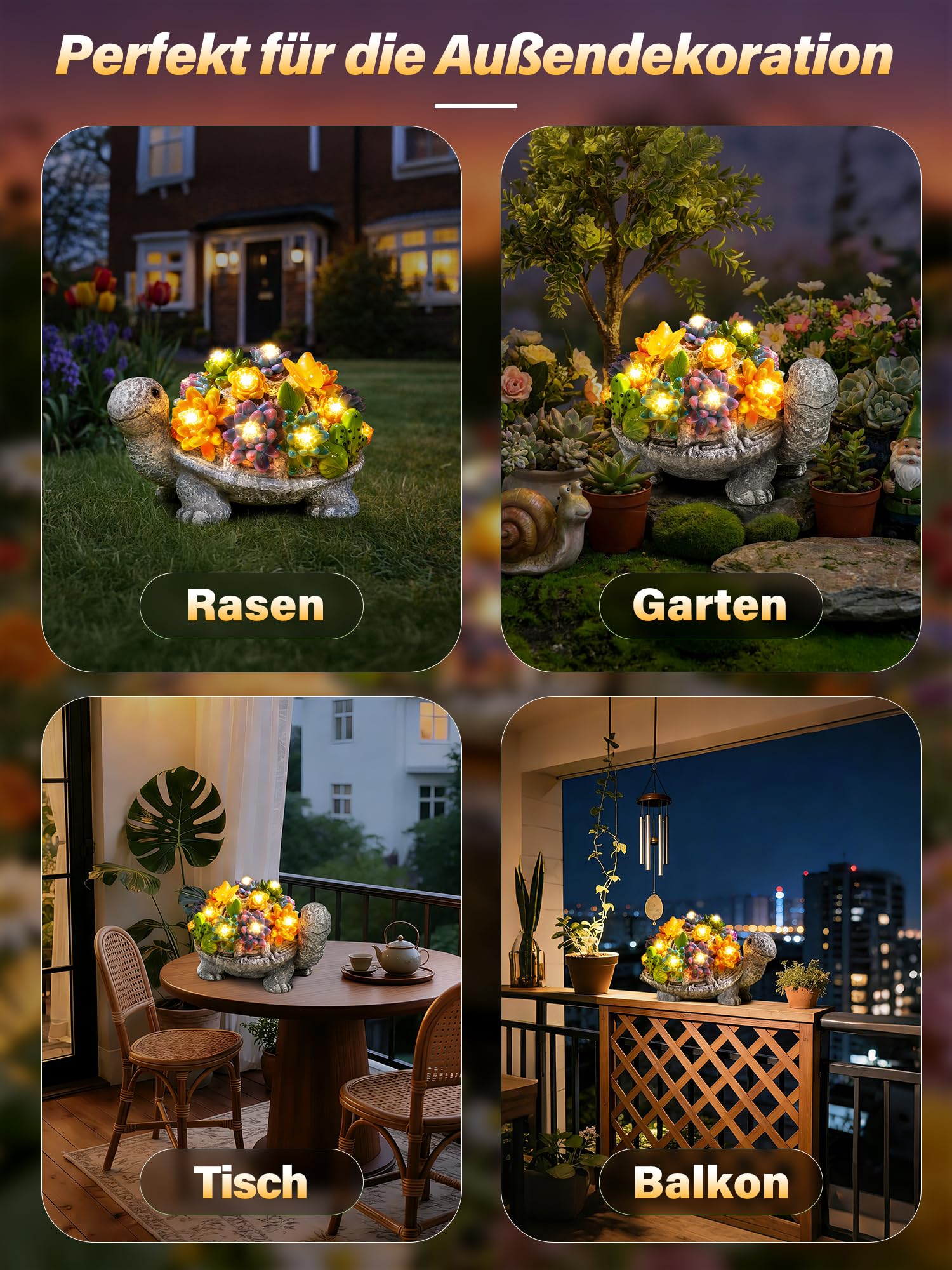Ollny Statue de jardin solaire résistante aux intempéries - Charmante décoration de jardin pour l'extérieur et le balcon - Décoration de jardin et balcon avec 8 LED