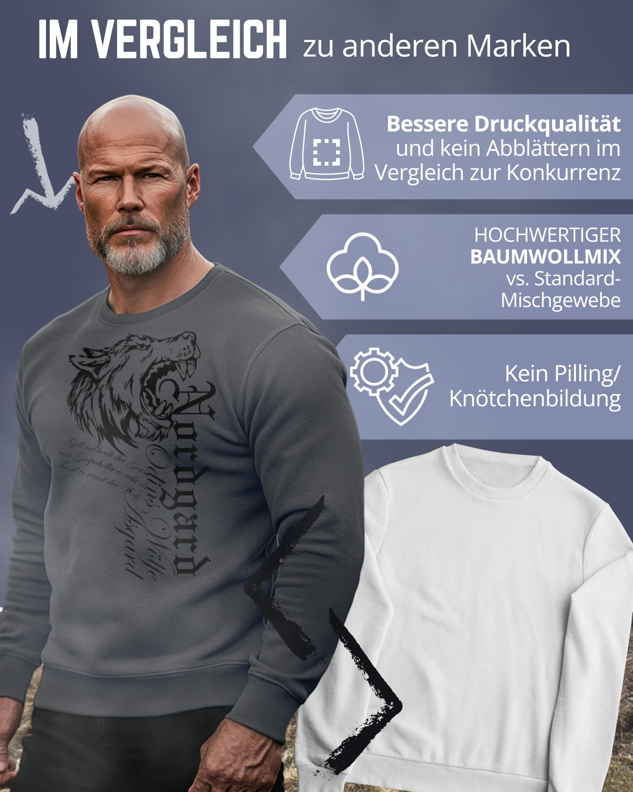 NORDGARD Viking Sweatshirt Fenrir I Pulli aus 80% Baumwolle & 20% Polyester I Sweater nordische Mythologie mit Brustdruck I Ideal für Freizeit & Sport I Oeko-TEX Zertifiziert